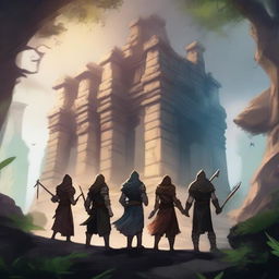 A group of friends embarking on an epic adventure in a fantasy world