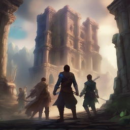 A group of friends embarking on an epic adventure in a fantasy world