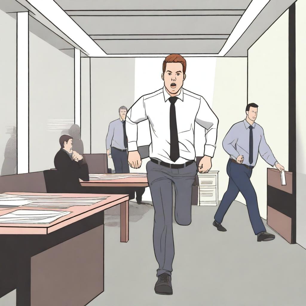 A man is running away from a meeting room