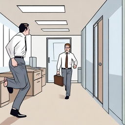 A man is running away from a meeting room