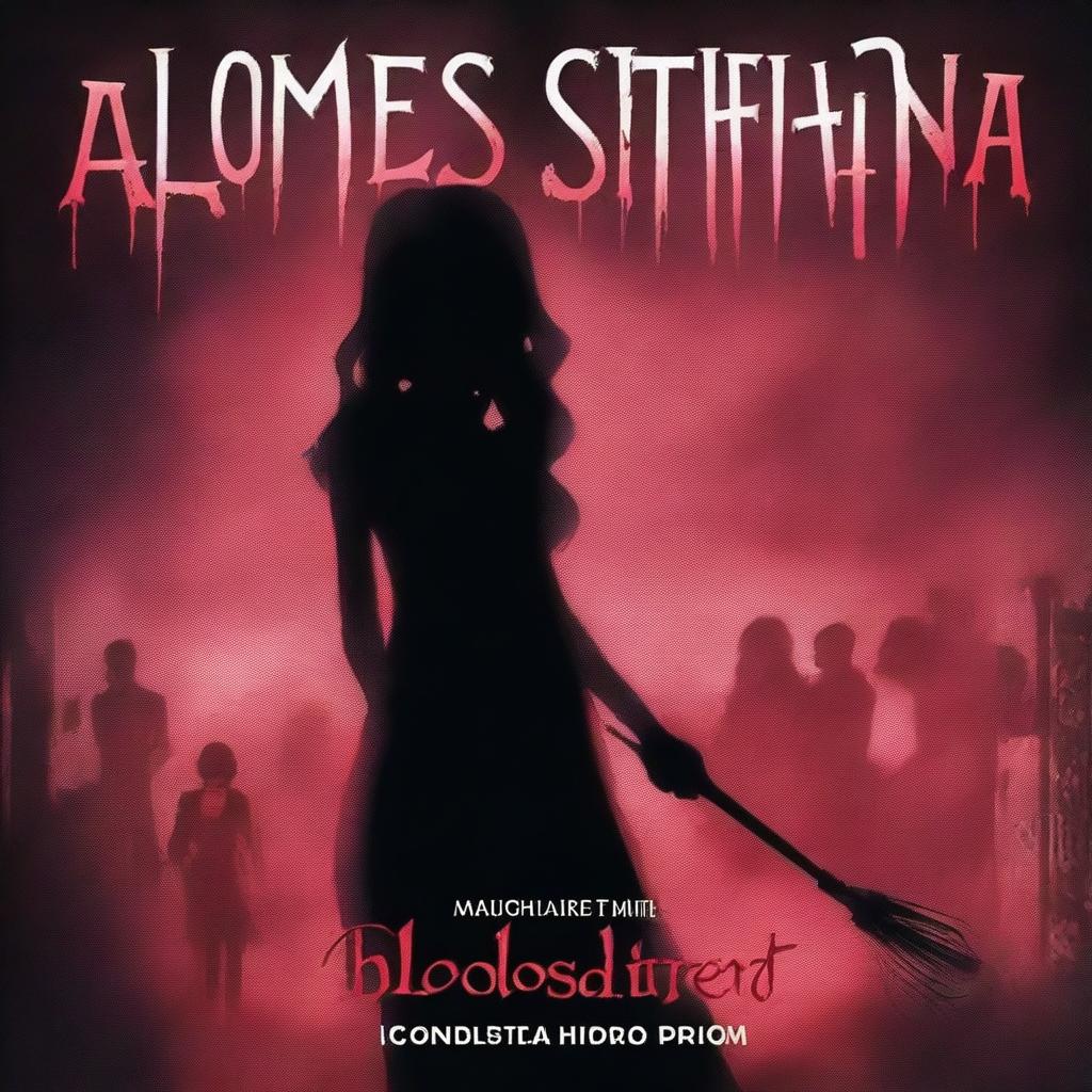 Create a book cover for a thriller novel titled 'A Bloodstained Prom'