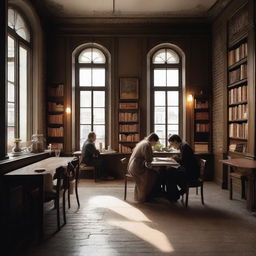 A romantic and artistic scene in an antique café