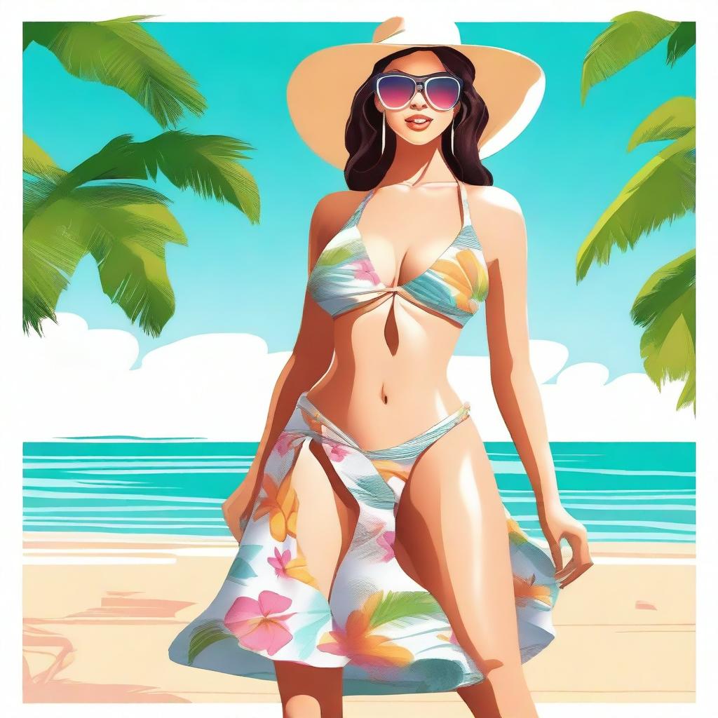 Create an image featuring a character in a dress and a bikini