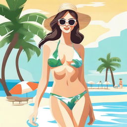 Create an image featuring a character in a dress and a bikini