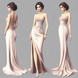 A character changing into a stylish dress, depicted in a sensual and alluring manner