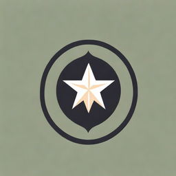 A military-inspired batch logo with sharp lines, khaki green and black colors, incorporating badges, stars, and military insignia.