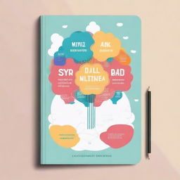 Design a cover for a daily planning book featuring a mental map, brain imagery, and elements representing a bright future