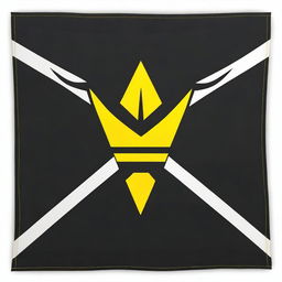 A black square flag with a white trident in the center and yellow stripes along the edges