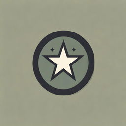 A military-inspired batch logo with sharp lines, khaki green and black colors, incorporating badges, stars, and military insignia.