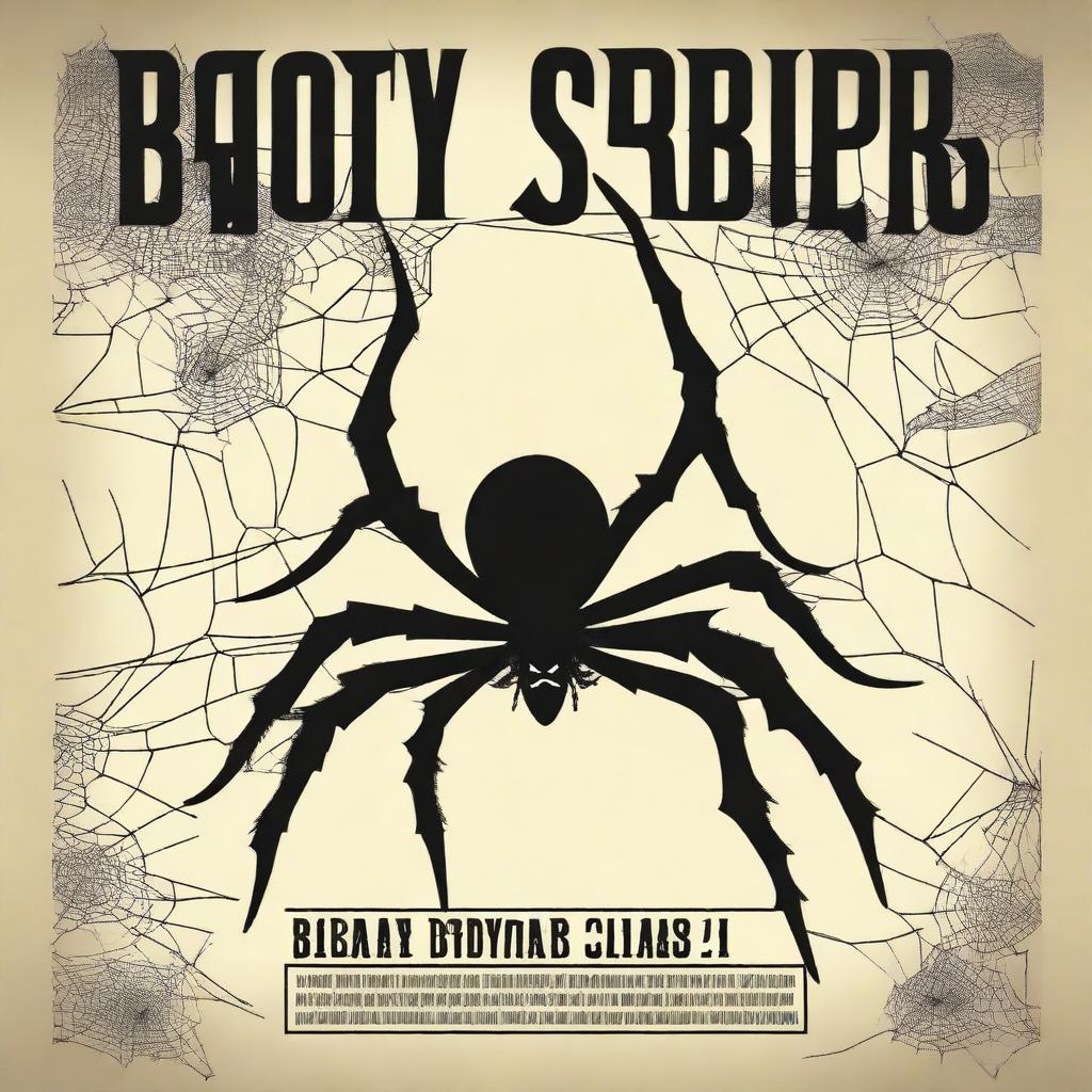 A movie poster titled 'Booty Spiders' featuring creepy spiderwebs and a prominent, exaggerated booty