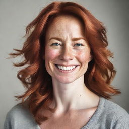 A detailed portrait of a 40-year-old woman with red hair