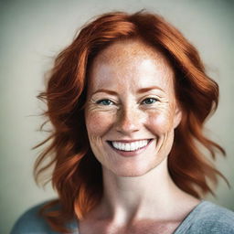 A detailed portrait of a 40-year-old woman with red hair