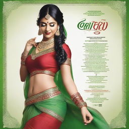 Create a vibrant and eye-catching poster featuring a beautiful Indian bride in a green and red sari, as seen in the provided reference image