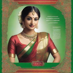 Create a vibrant and eye-catching poster featuring a beautiful Indian bride in a green and red sari, as seen in the provided reference image