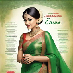 Create a vibrant and eye-catching poster featuring a beautiful Indian bride in a green and red sari, as seen in the provided reference image