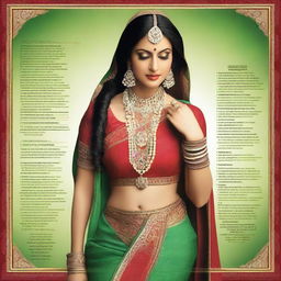 Create a vibrant and eye-catching poster featuring a beautiful Indian bride in a green and red sari, as seen in the provided reference image