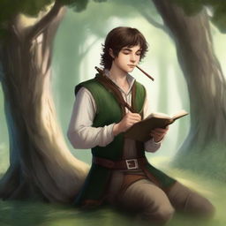 A young half-elf bard with a lawful good alignment, thirsting for knowledge to write stories and poetry