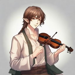 A young half-elf bard with a lawful good alignment, characterized by a thirst for knowledge to write stories and poetry