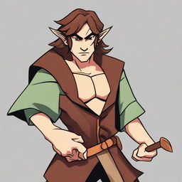 An angry half-elf bard with brown hair, depicted in the style of a 2000s cartoon