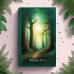 Create a captivating book cover featuring an enchanted forest with a mystical aura