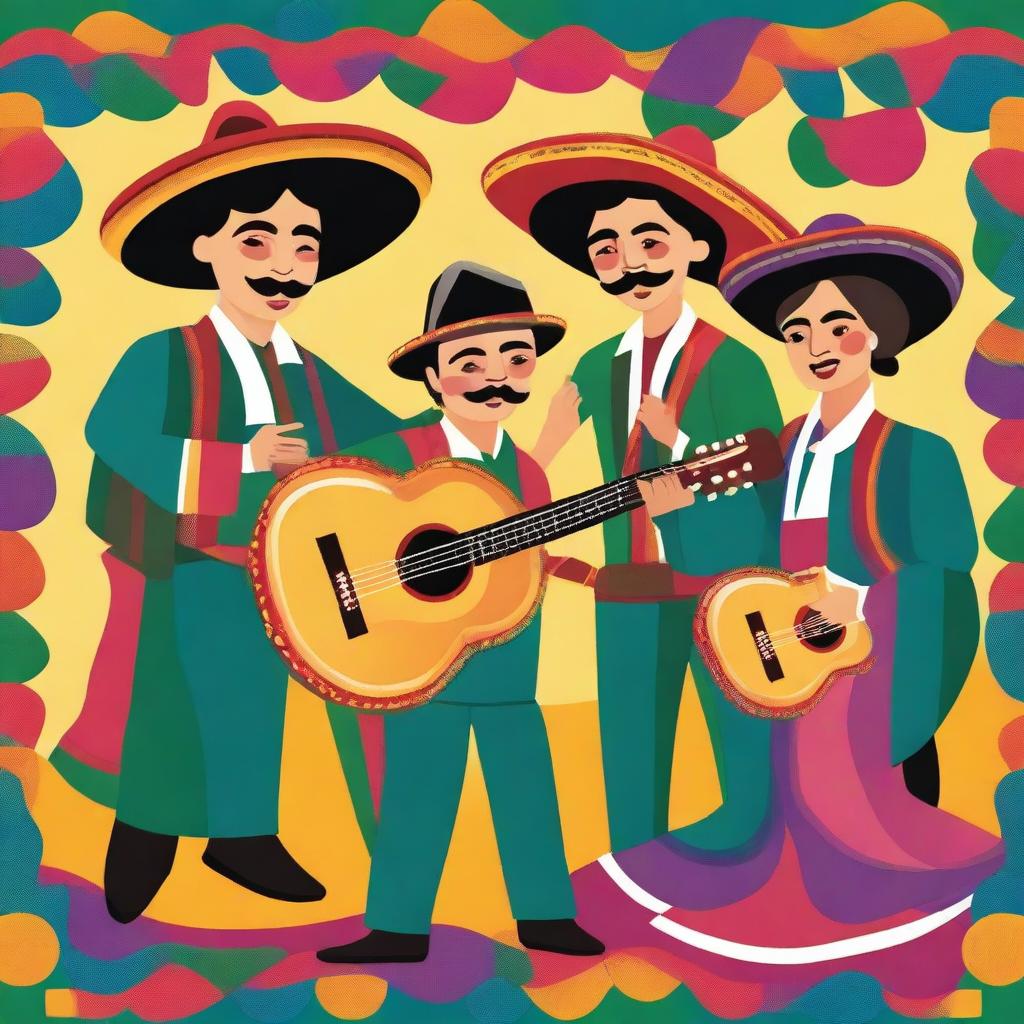 A vibrant and colorful celebration of Mexican culture featuring famous Mexican singers