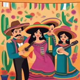 A vibrant and colorful celebration of Mexican culture featuring famous Mexican singers