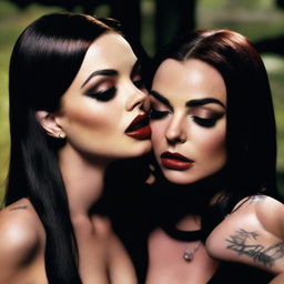 A dramatic scene where Lindsay Lohan bites Megan Fox's neck