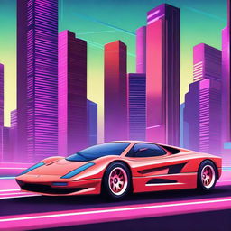 Create an image of a retro futuristic supercar inspired by 90s Group C racecars