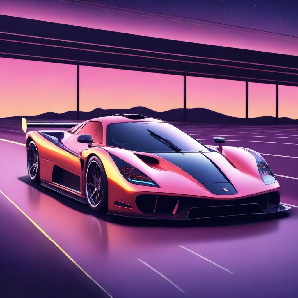 A modern supercar inspired by 90s Group C racecars with a pointy nose and sharp edges