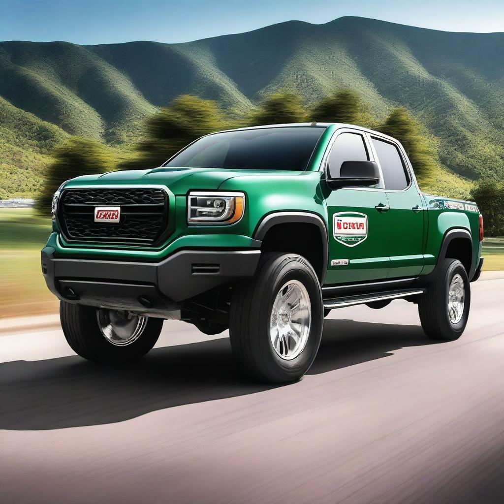 A detailed image of a pickup truck adorned with Castrol oil logos