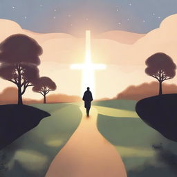 A serene and peaceful illustration depicting a Christian journey