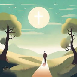 A serene and peaceful illustration depicting a Christian journey