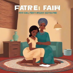 Create a book cover featuring a Nigerian mom in her thirties, fair in complexion, wearing full Nigerian attire