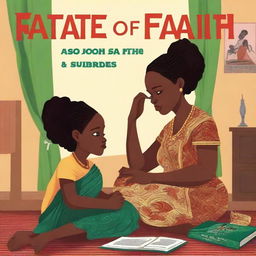 Create a book cover featuring a Nigerian mom in her thirties, fair in complexion, wearing full Nigerian attire