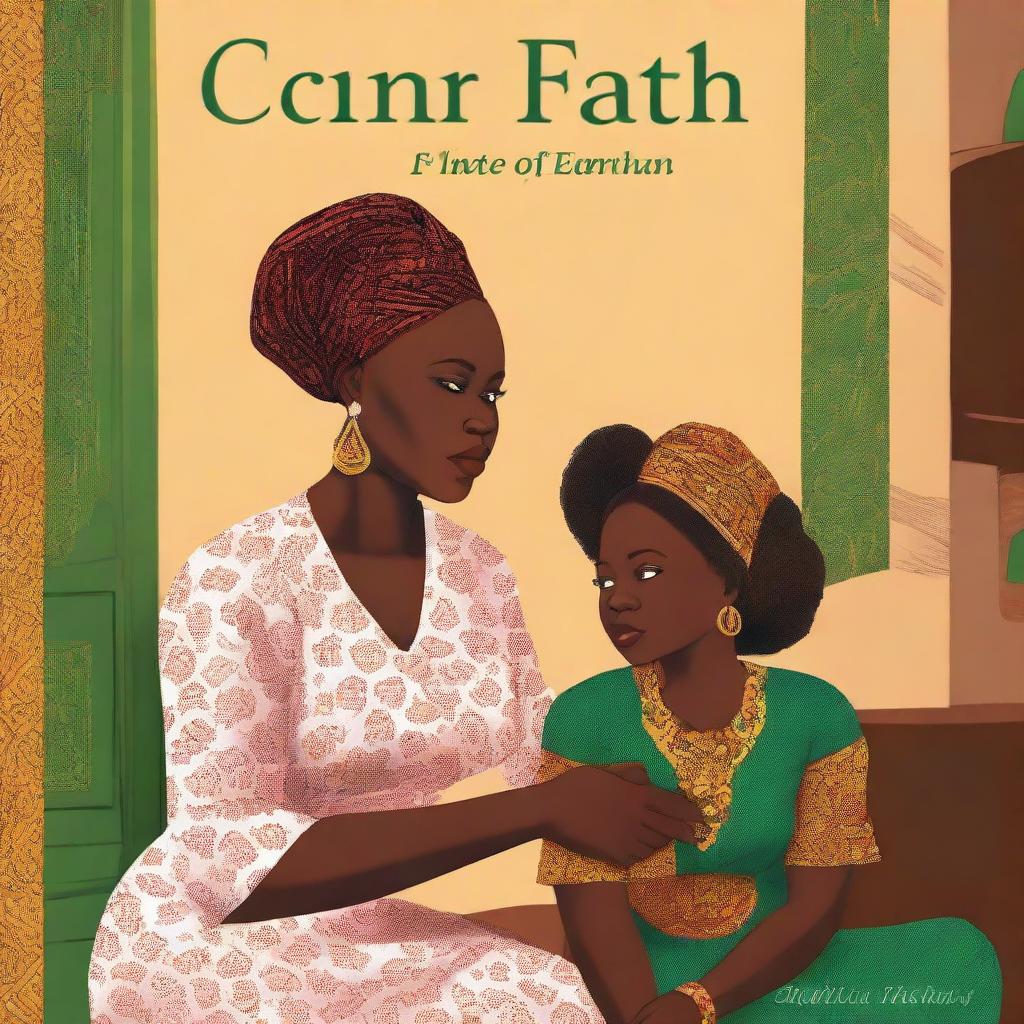 Create a book cover featuring a Nigerian mom in her thirties, fair in complexion, wearing full Nigerian attire