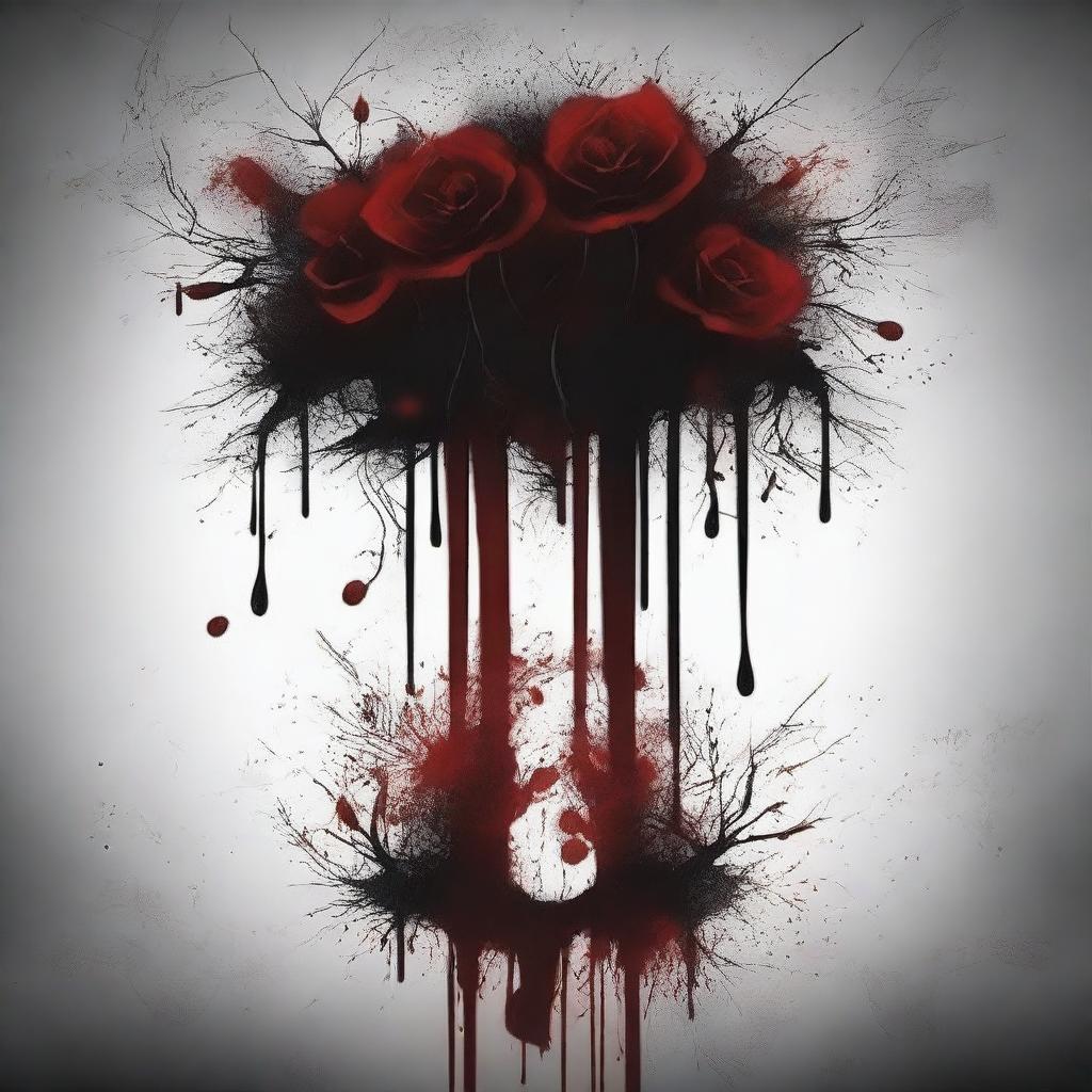 Create a dark book cover featuring blood dripping from flowers and twisted veins