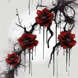 Create an image of dark blood dripping from flowers and twisted veins