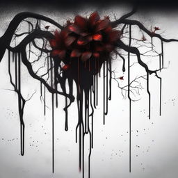 Create an image of dark blood dripping from flowers and twisted veins