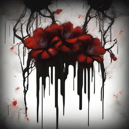 Create an image of dark blood dripping from flowers and twisted veins