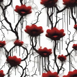 Create an image of dark blood dripping from flowers and twisted veins