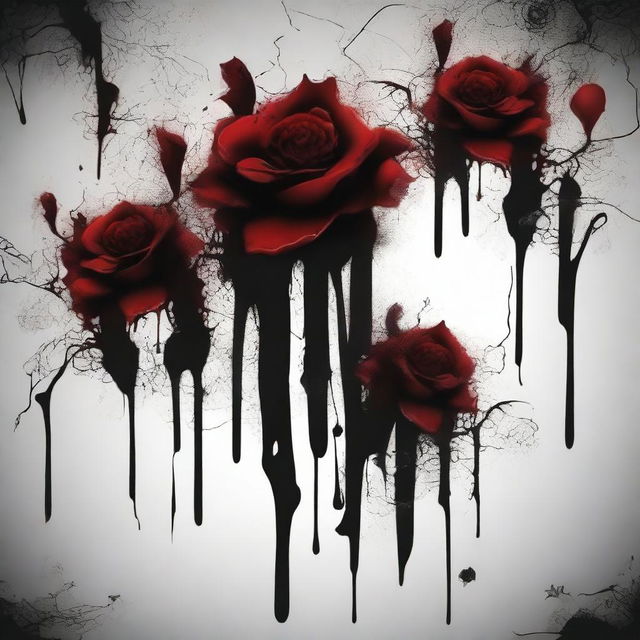 Create an image with dark blood dripping from flowers and twisted veins against a dark background