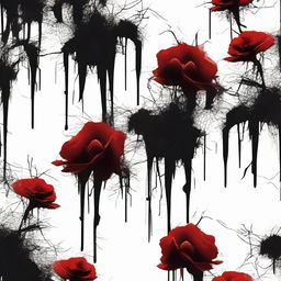 Create an image with dark blood dripping from flowers and twisted veins against a dark background