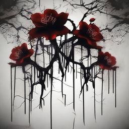 Create an image with dark blood dripping from flowers and twisted veins against a dark background