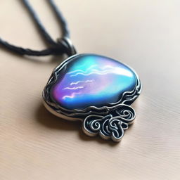 A small, silver amulet shaped like a cloud, shimmering with an iridescent glow