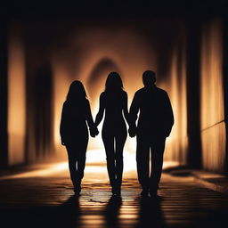 Create an image of a couple holding hands in the dark