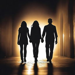 Create an image of a couple holding hands in the dark