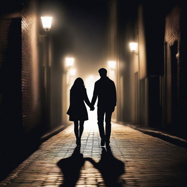 Create an image of a couple holding hands in the dark