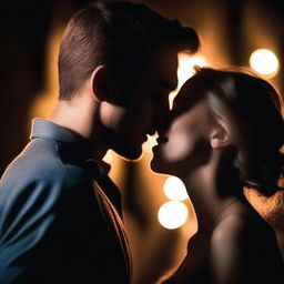 Create an image of a couple kissing in the dark