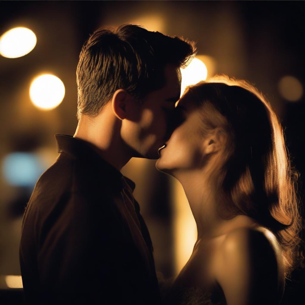 Create an image of a couple kissing in the dark