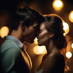 Create an image of a couple kissing in the dark